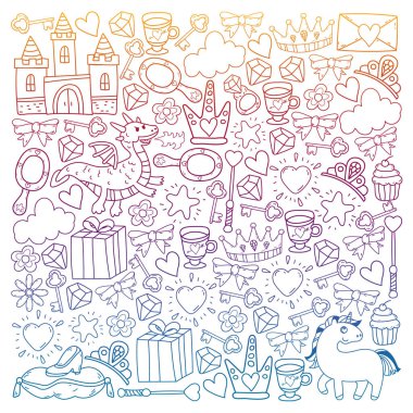 Prenses ve fantezi simgesi ve davetiye ve tebrik kartı tasarım unsuru.