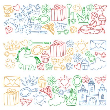 Prenses ve fantezi simgesi ve davetiye ve tebrik kartı tasarım unsuru.