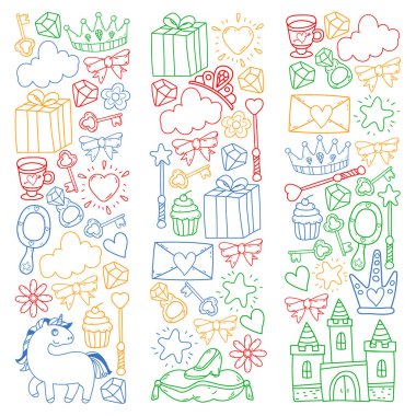 Prenses ve fantezi simgesi ve davetiye ve tebrik kartı tasarım unsuru.