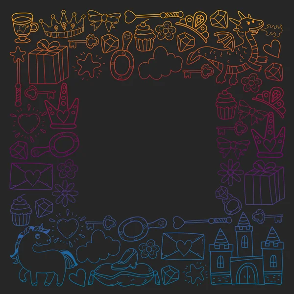 Prenses ve fantezi simgesi ve davetiye ve tebrik kartı tasarım unsuru.