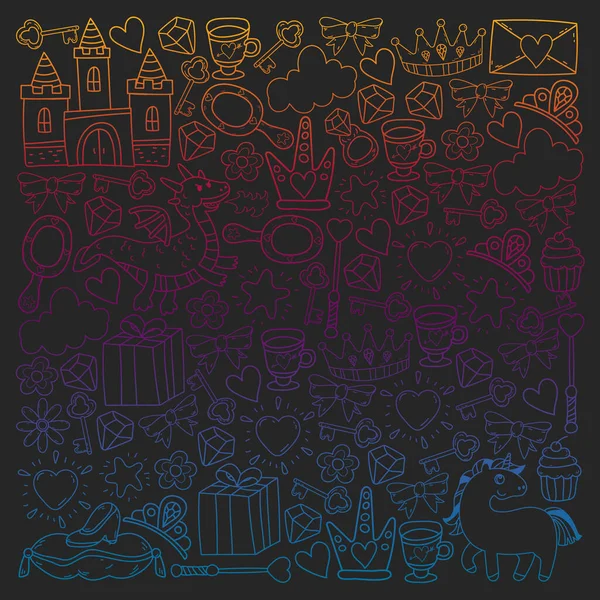 Prenses ve fantezi simgesi ve davetiye ve tebrik kartı tasarım unsuru.