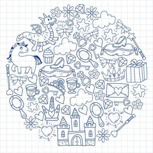 Prenses ve fantezi simgesi ve davetiye ve tebrik kartı tasarım unsuru.