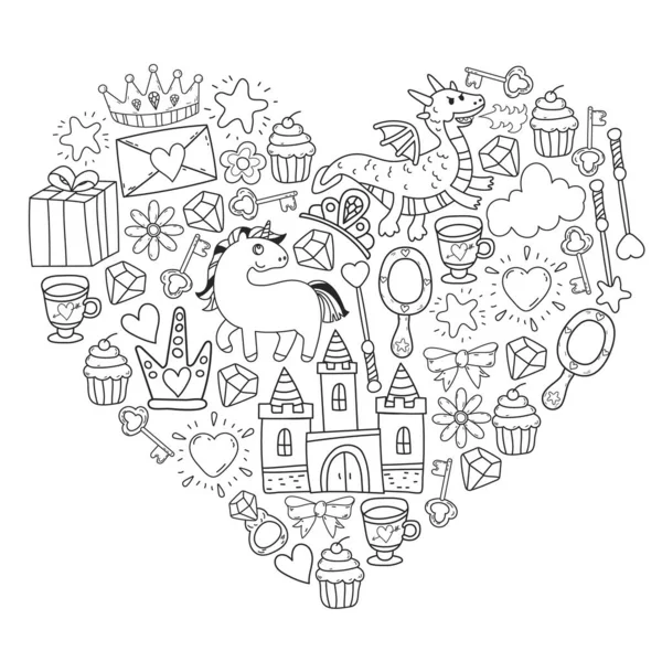 Prenses ve fantezi simgesi ve davetiye ve tebrik kartı tasarım unsuru.