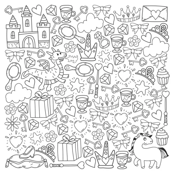 Prenses ve fantezi simgesi ve davetiye ve tebrik kartı tasarım unsuru.