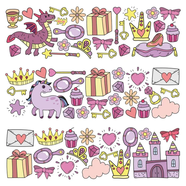 Prenses ve fantezi simgesi ve davetiye ve tebrik kartı tasarım unsuru.