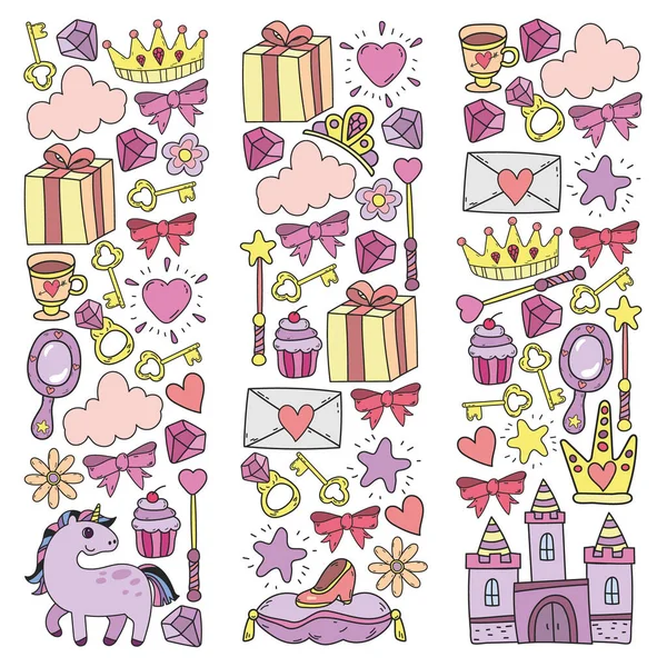 Prenses ve fantezi simgesi ve davetiye ve tebrik kartı tasarım unsuru.