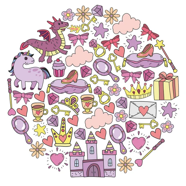 Prenses ve fantezi simgesi ve davetiye ve tebrik kartı tasarım unsuru.