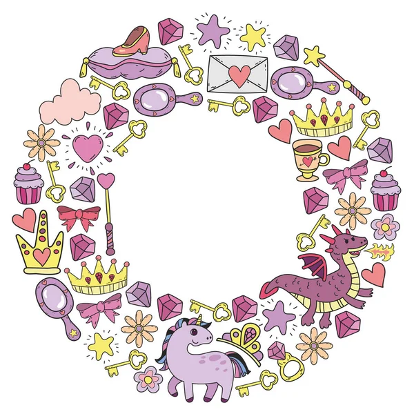 Prenses ve fantezi simgesi ve davetiye ve tebrik kartı tasarım unsuru.