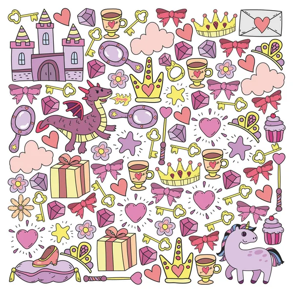 Prenses ve fantezi simgesi ve davetiye ve tebrik kartı tasarım unsuru.