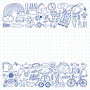 Okul vektör karalama setine geri dönüyoruz. Spor, sanat, okuma, bilim, coğrafya, biyoloji, fizik, matematik, astronomi, kimya.