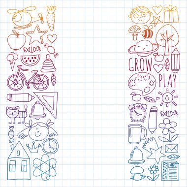 Okul vektör karalama setine geri dönüyoruz. Spor, sanat, okuma, bilim, coğrafya, biyoloji, fizik, matematik, astronomi, kimya.