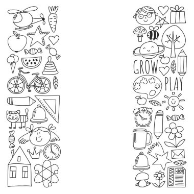 Okul vektör karalama setine geri dönüyoruz. Spor, sanat, okuma, bilim, coğrafya, biyoloji, fizik, matematik, astronomi, kimya.