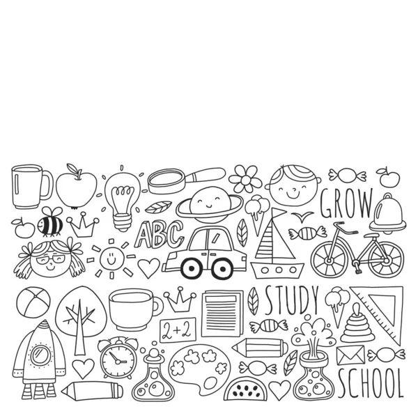 Okul vektör karalama setine geri dönüyoruz. Spor, sanat, okuma, bilim, coğrafya, biyoloji, fizik, matematik, astronomi, kimya.