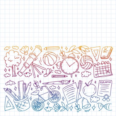 Hayal gücü ve yaratıcılık simgeleri. - Okul. Okuma, kimya, online eğitim.