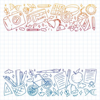 Hayal gücü ve yaratıcılık simgeleri. - Okul. Okuma, kimya, online eğitim.