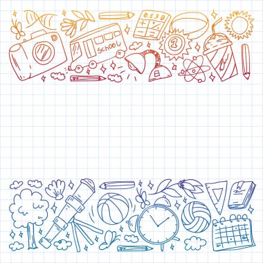 Hayal gücü ve yaratıcılık simgeleri. - Okul. Okuma, kimya, online eğitim.