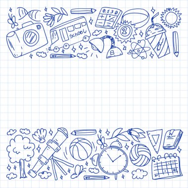 Hayal gücü ve yaratıcılık simgeleri. - Okul. Okuma, kimya, online eğitim.