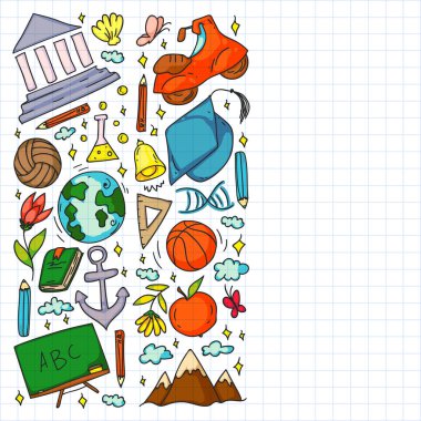 Hayal gücü ve yaratıcılık simgeleri. - Okul. Okuma, kimya, online eğitim.