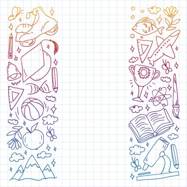 Hayal gücü ve yaratıcılık simgeleri. - Okul. Okuma, kimya, online eğitim.