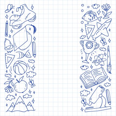 Hayal gücü ve yaratıcılık simgeleri. - Okul. Okuma, kimya, online eğitim.