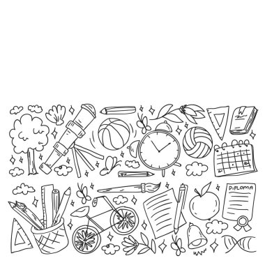 Hayal gücü ve yaratıcılık simgeleri. - Okul. Okuma, kimya, online eğitim.