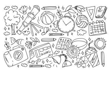 Hayal gücü ve yaratıcılık simgeleri. - Okul. Okuma, kimya, online eğitim.