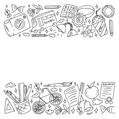 Hayal gücü ve yaratıcılık simgeleri. - Okul. Okuma, kimya, online eğitim.