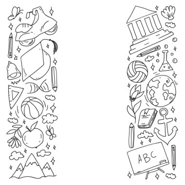 Hayal gücü ve yaratıcılık simgeleri. - Okul. Okuma, kimya, online eğitim.