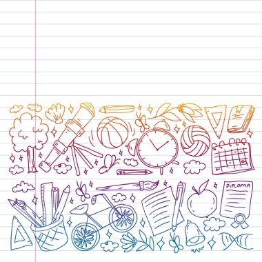 Hayal gücü ve yaratıcılık simgeleri. - Okul. Okuma, kimya, online eğitim.