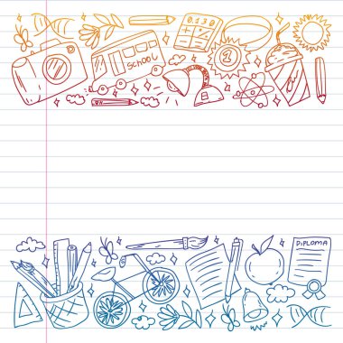 Hayal gücü ve yaratıcılık simgeleri. - Okul. Okuma, kimya, online eğitim.