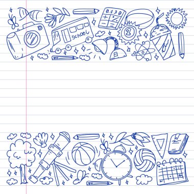 Hayal gücü ve yaratıcılık simgeleri. - Okul. Okuma, kimya, online eğitim.