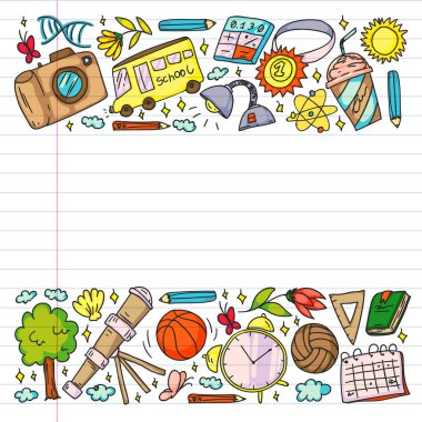 Hayal gücü ve yaratıcılık simgeleri. - Okul. Okuma, kimya, online eğitim.