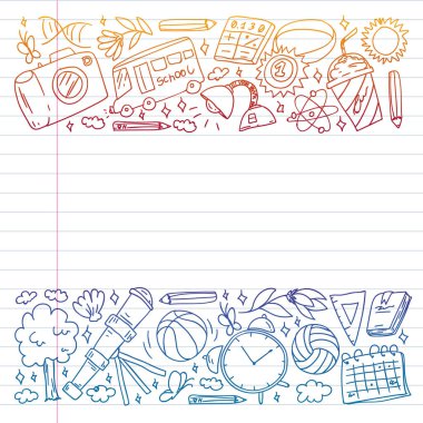 Hayal gücü ve yaratıcılık simgeleri. - Okul. Okuma, kimya, online eğitim.