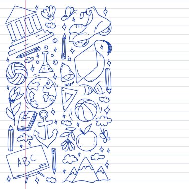 Hayal gücü ve yaratıcılık simgeleri. - Okul. Okuma, kimya, online eğitim.