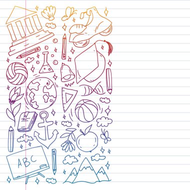 Hayal gücü ve yaratıcılık simgeleri. - Okul. Okuma, kimya, online eğitim.