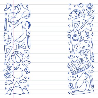 Hayal gücü ve yaratıcılık simgeleri. - Okul. Okuma, kimya, online eğitim.