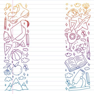 Hayal gücü ve yaratıcılık simgeleri. - Okul. Okuma, kimya, online eğitim.