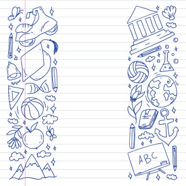 Hayal gücü ve yaratıcılık simgeleri. - Okul. Okuma, kimya, online eğitim.