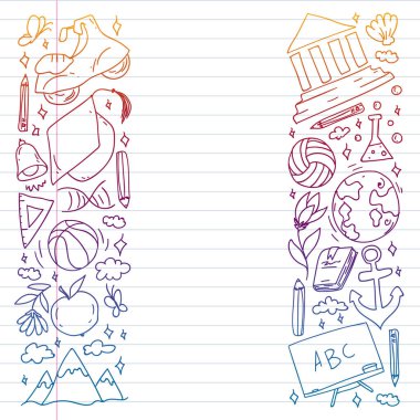 Hayal gücü ve yaratıcılık simgeleri. - Okul. Okuma, kimya, online eğitim.