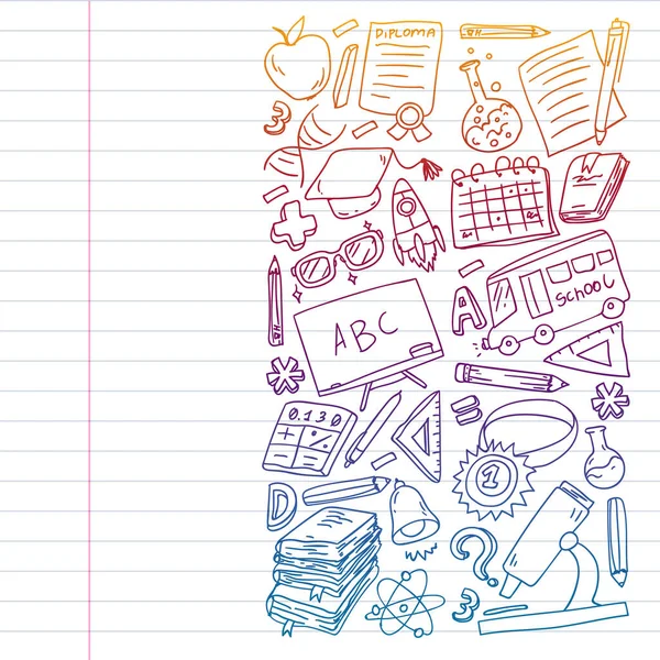 Okul vektör karalama setine geri dönüyoruz. Spor, sanat, okuma, bilim, coğrafya, biyoloji, fizik, matematik, astronomi, kimya.