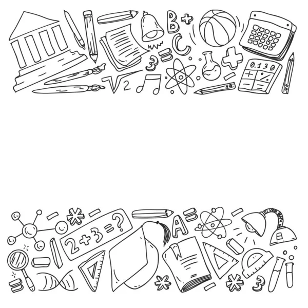 Okul vektör karalama setine geri dönüyoruz. Spor, sanat, okuma, bilim, coğrafya, biyoloji, fizik, matematik, astronomi, kimya.