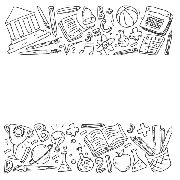 Okul vektör karalama setine geri dönüyoruz. Spor, sanat, okuma, bilim, coğrafya, biyoloji, fizik, matematik, astronomi, kimya.