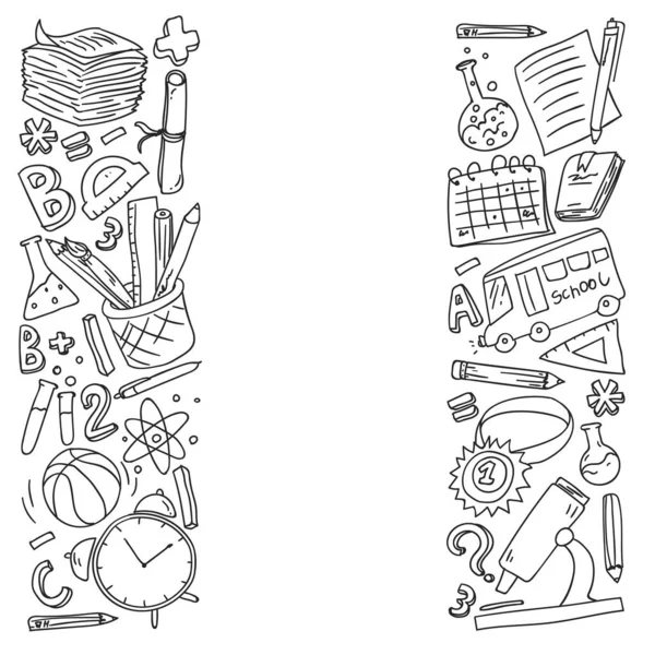 Okul vektör karalama setine geri dönüyoruz. Spor, sanat, okuma, bilim, coğrafya, biyoloji, fizik, matematik, astronomi, kimya.