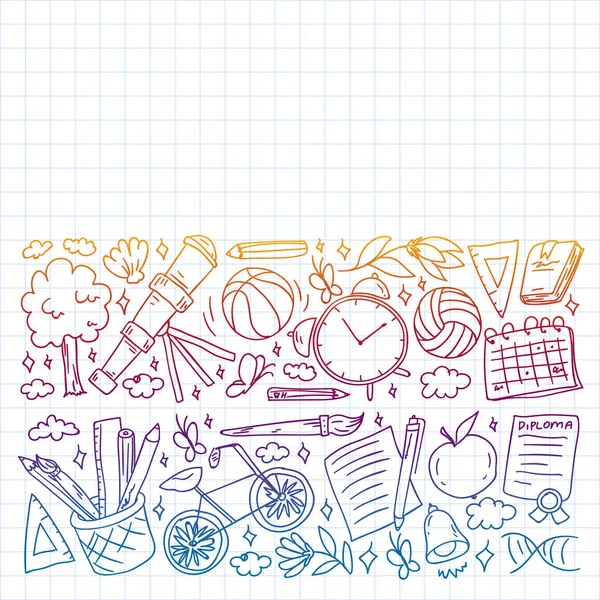 Hayal gücü ve yaratıcılık simgeleri. - Okul. Okuma, kimya, online eğitim.