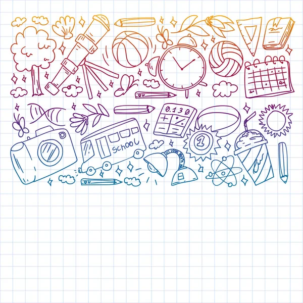 Hayal gücü ve yaratıcılık simgeleri. - Okul. Okuma, kimya, online eğitim.