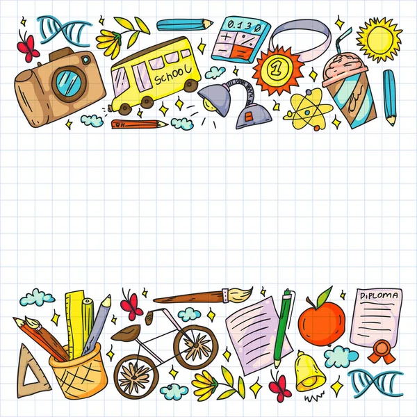 Hayal gücü ve yaratıcılık simgeleri. - Okul. Okuma, kimya, online eğitim.