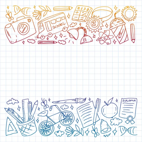 Verbeelding en creativiteit pictogrammen. School. Lezen, scheikunde, online onderwijs. — Stockvector