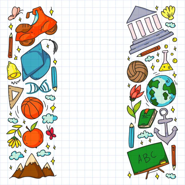 Hayal gücü ve yaratıcılık simgeleri. - Okul. Okuma, kimya, online eğitim.