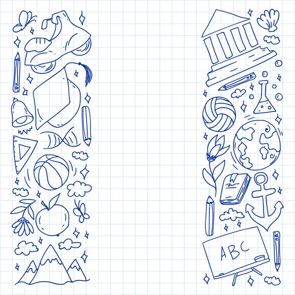 Hayal gücü ve yaratıcılık simgeleri. - Okul. Okuma, kimya, online eğitim.