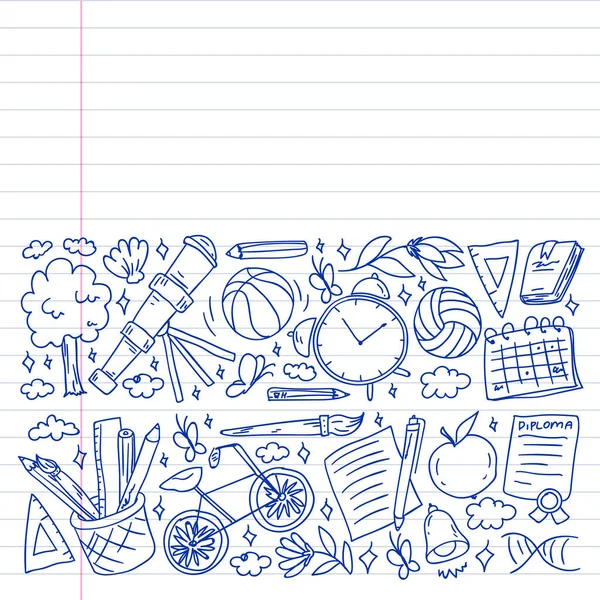 Hayal gücü ve yaratıcılık simgeleri. - Okul. Okuma, kimya, online eğitim.